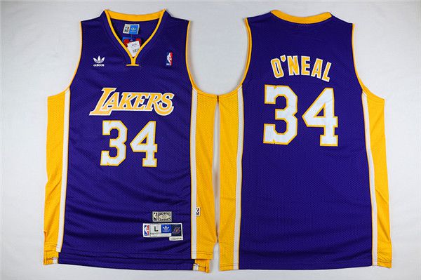 Men Los Angeles Lakers #34 Oneal Purple Throwback NBA Jerseys->los angeles lakers->NBA Jersey